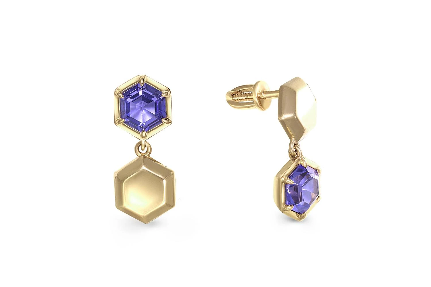 Серьги-пусеты из жёлтого золота с 2 ситаллами