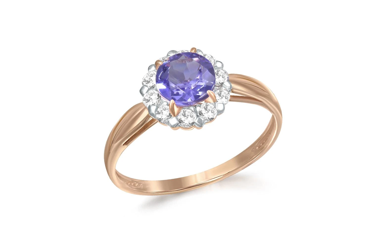 Кольцо из красного золота с ситаллом и 10 фианитами