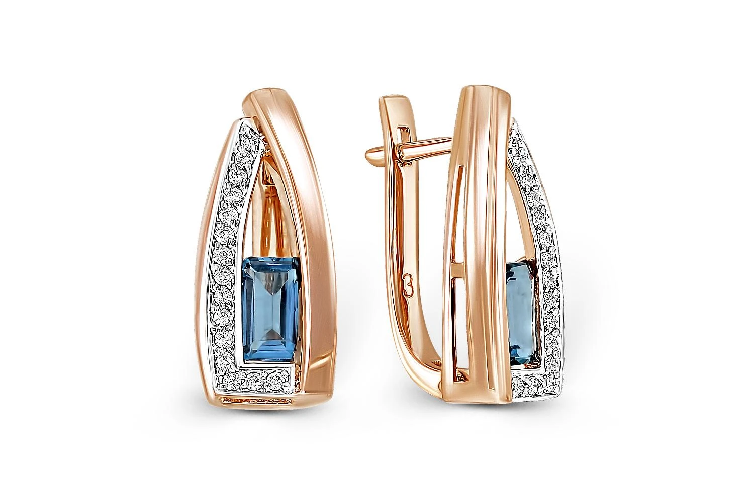 Серьги из красного золота с 2 топазами лондон и 30 фианитами