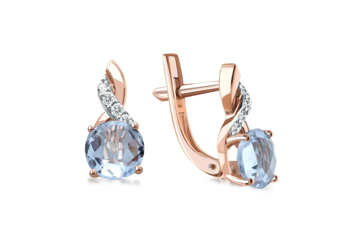 Серьги из красного золота с 2 топазами sky и 8 фианитами