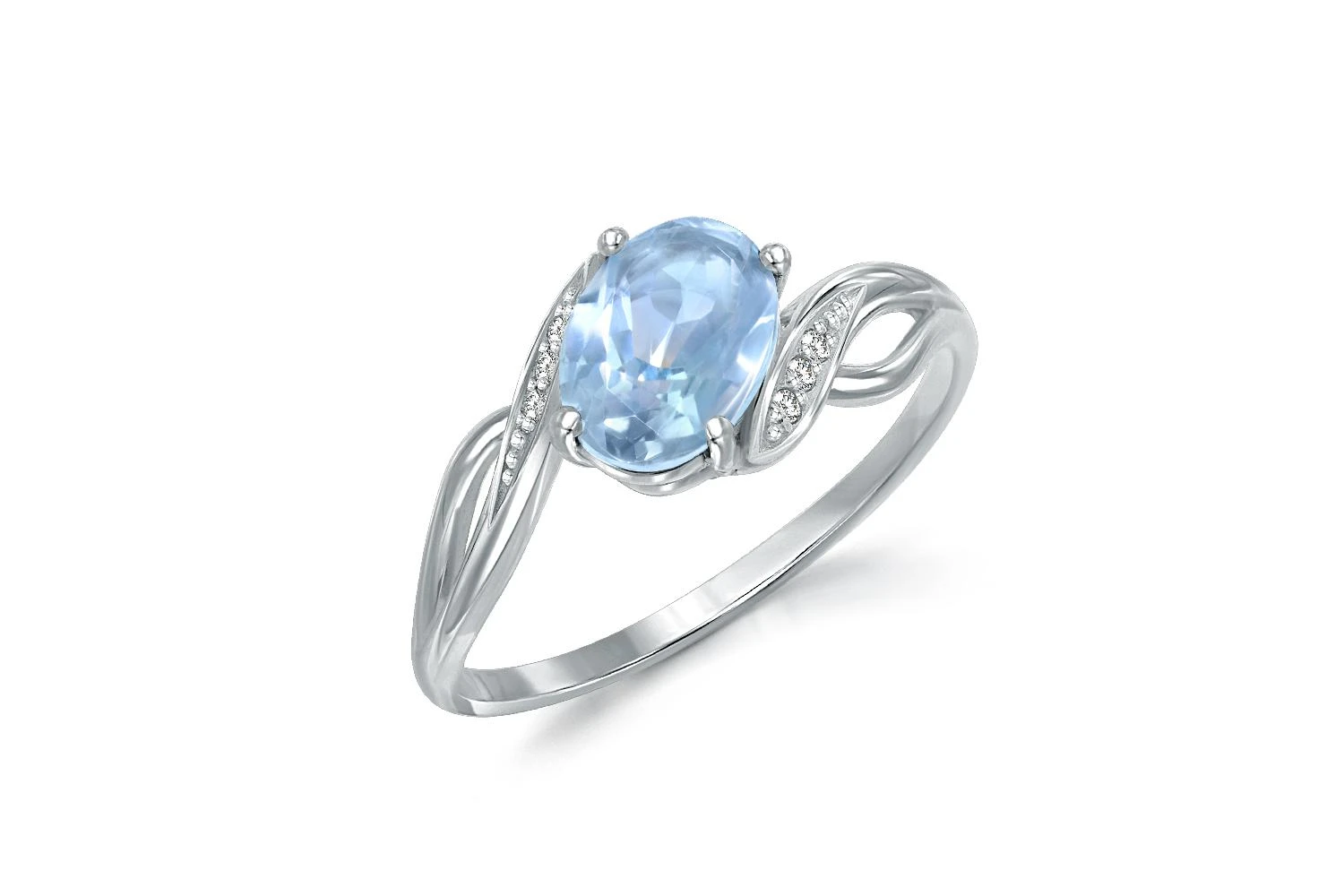 Кольцо из белого золота с топазом sky и 6 фианитами