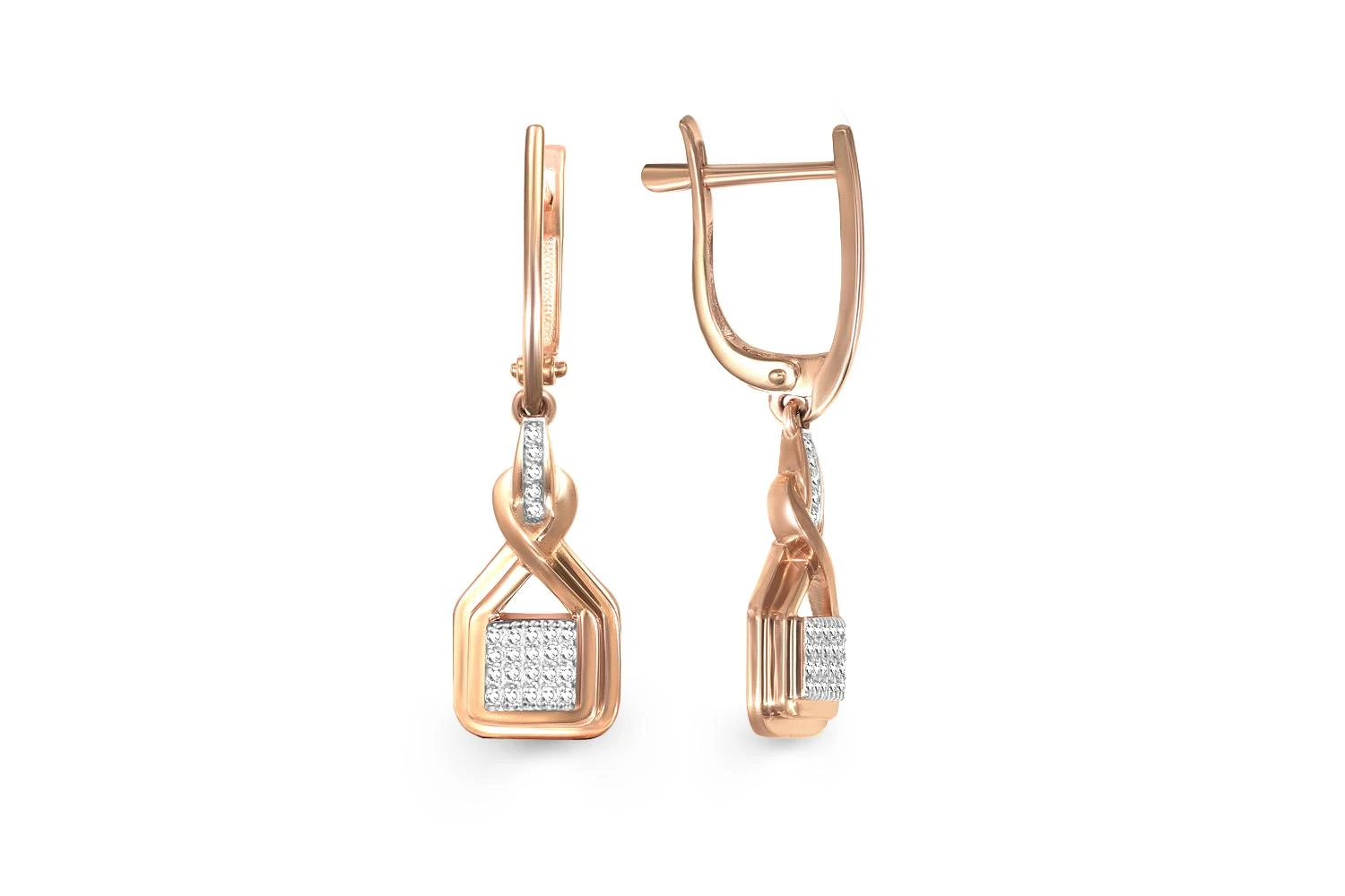 Серьги из красного золота с 50 фианитами