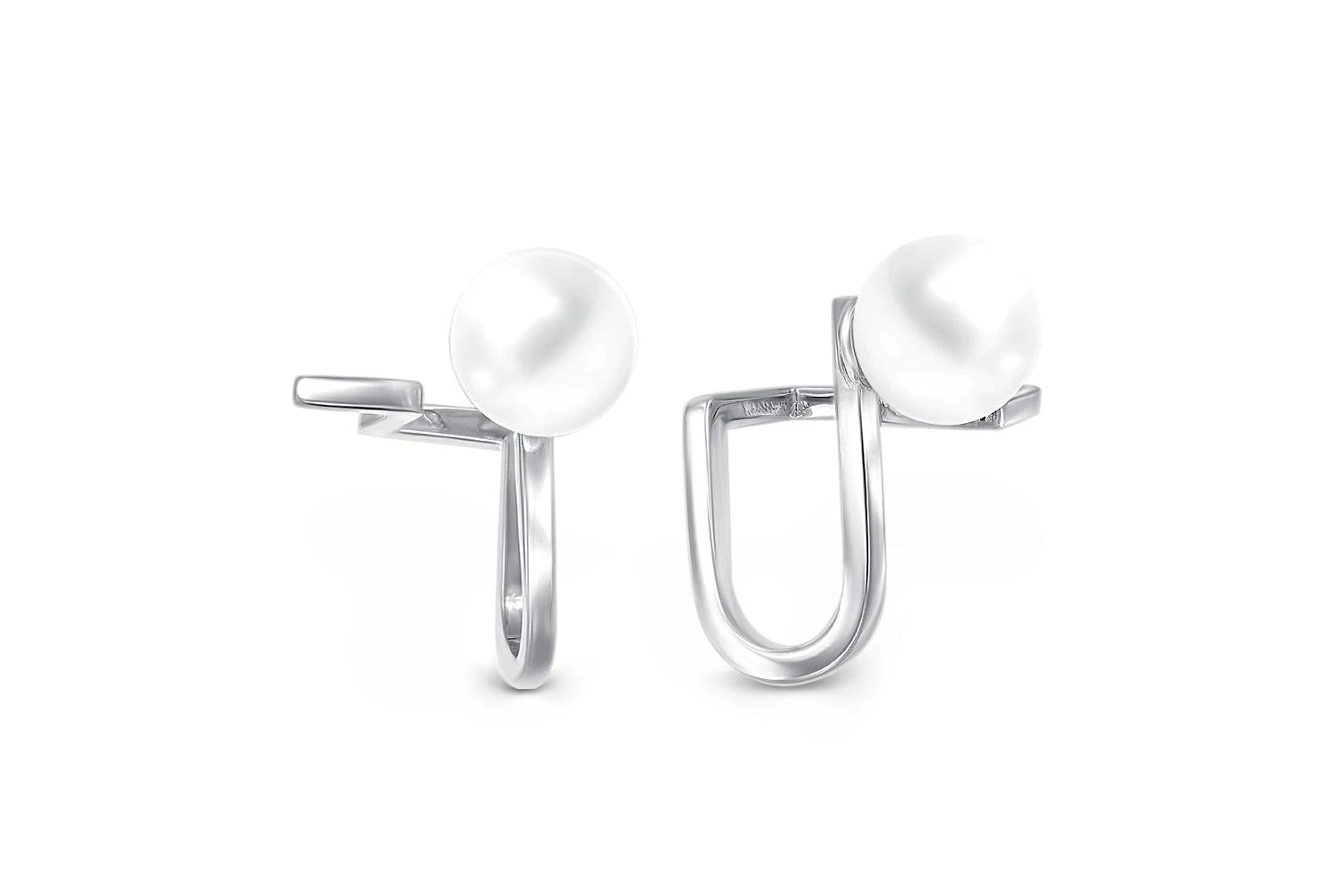 Серьги-пусеты из белого золота с 2 жемчужинами