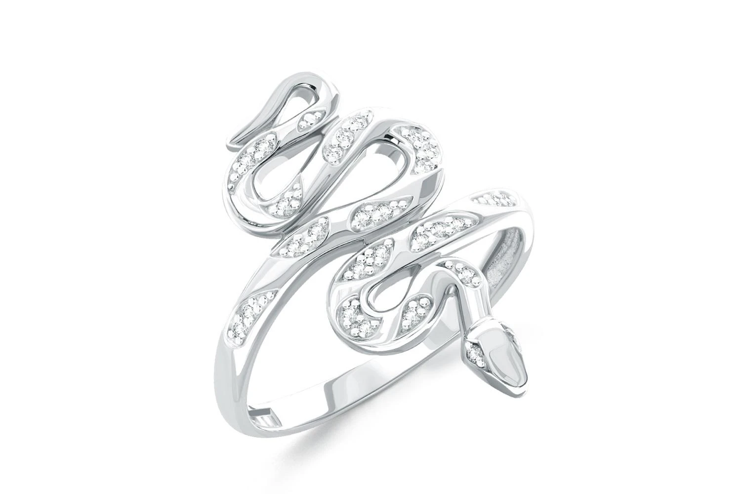 Кольцо Змея из белого золота с 28 бриллиантами