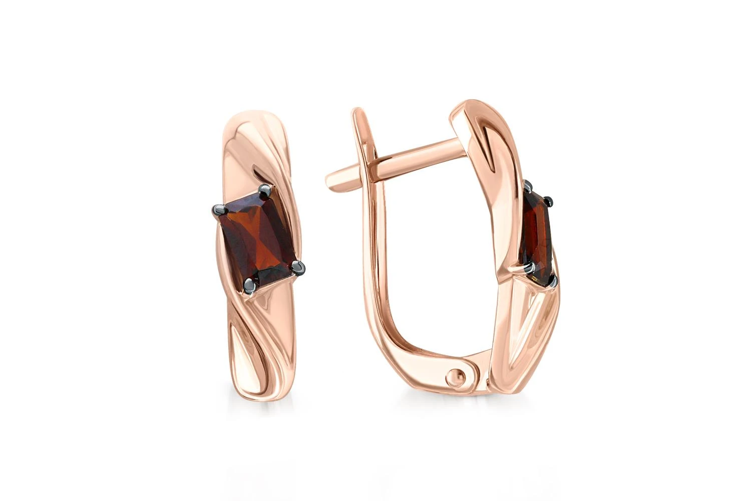 Серьги из красного золота с 2 гранатами