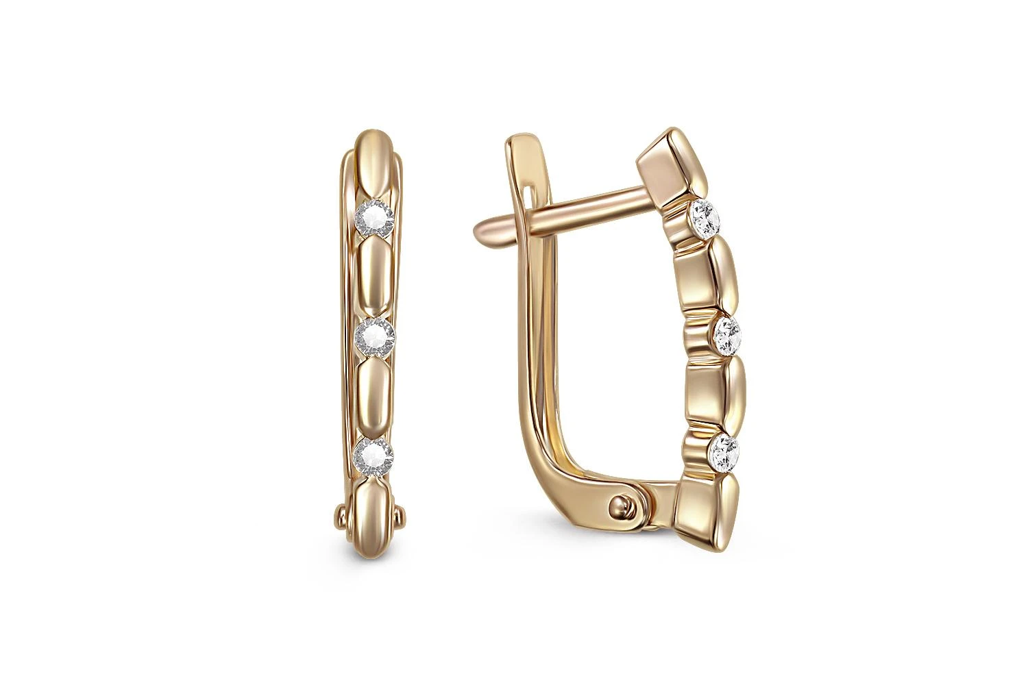 Серьги из жёлтого золота с 6 фианитами