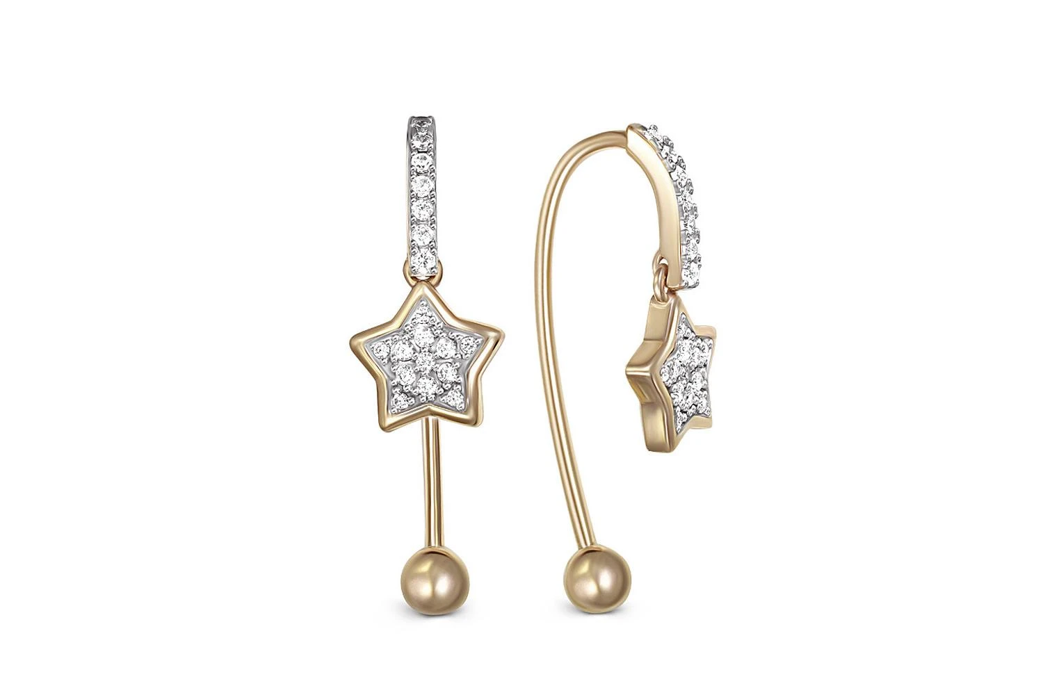 Серьги из жёлтого золота с 38 фианитами