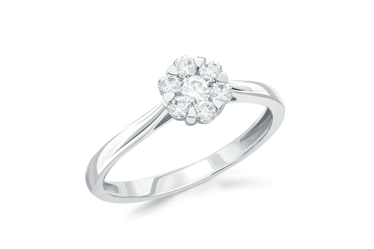 Кольцо Малинка из белого золота с 7 муассанитами