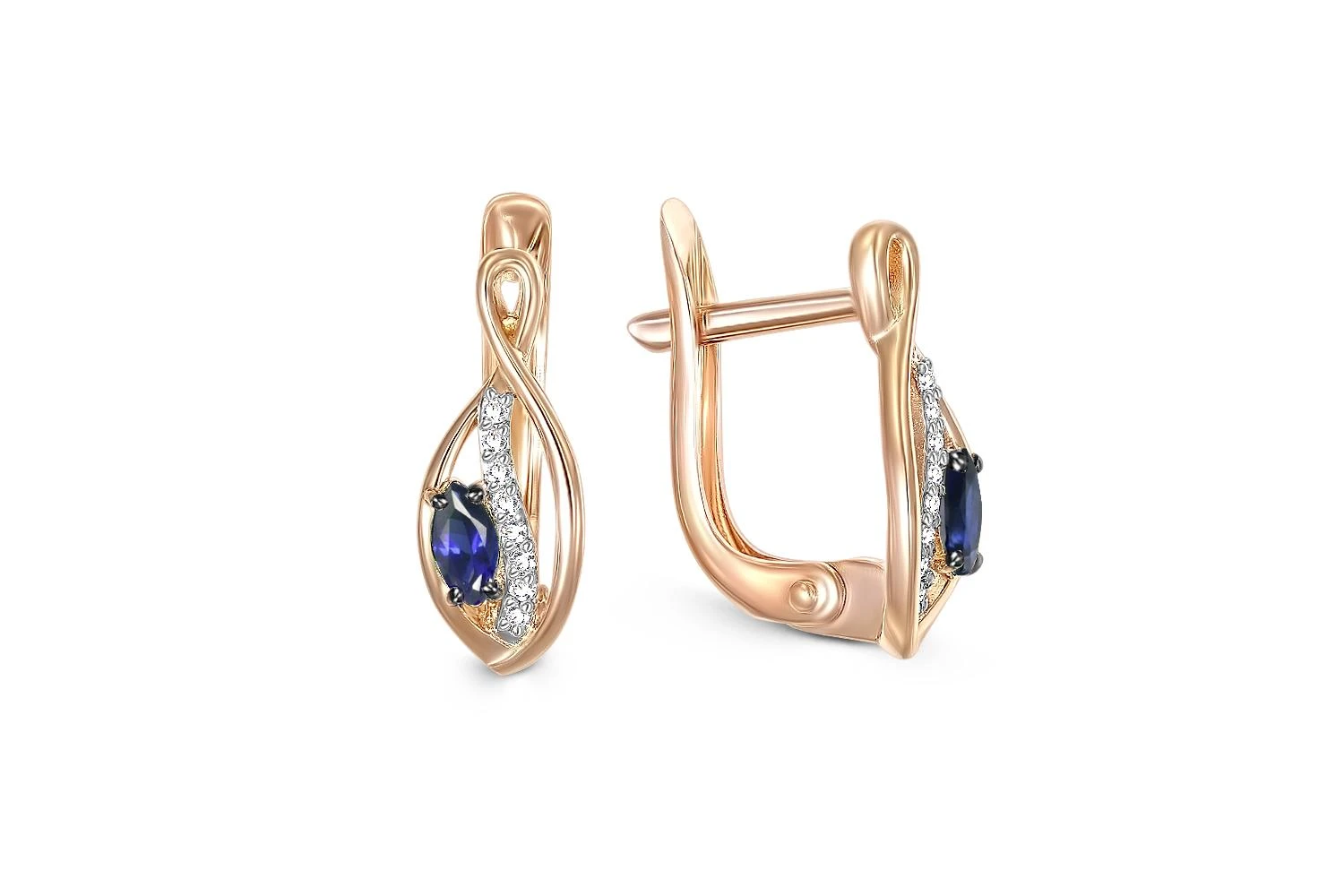 Серьги из красного золота с 2 сапфирами и 16 бриллиантами