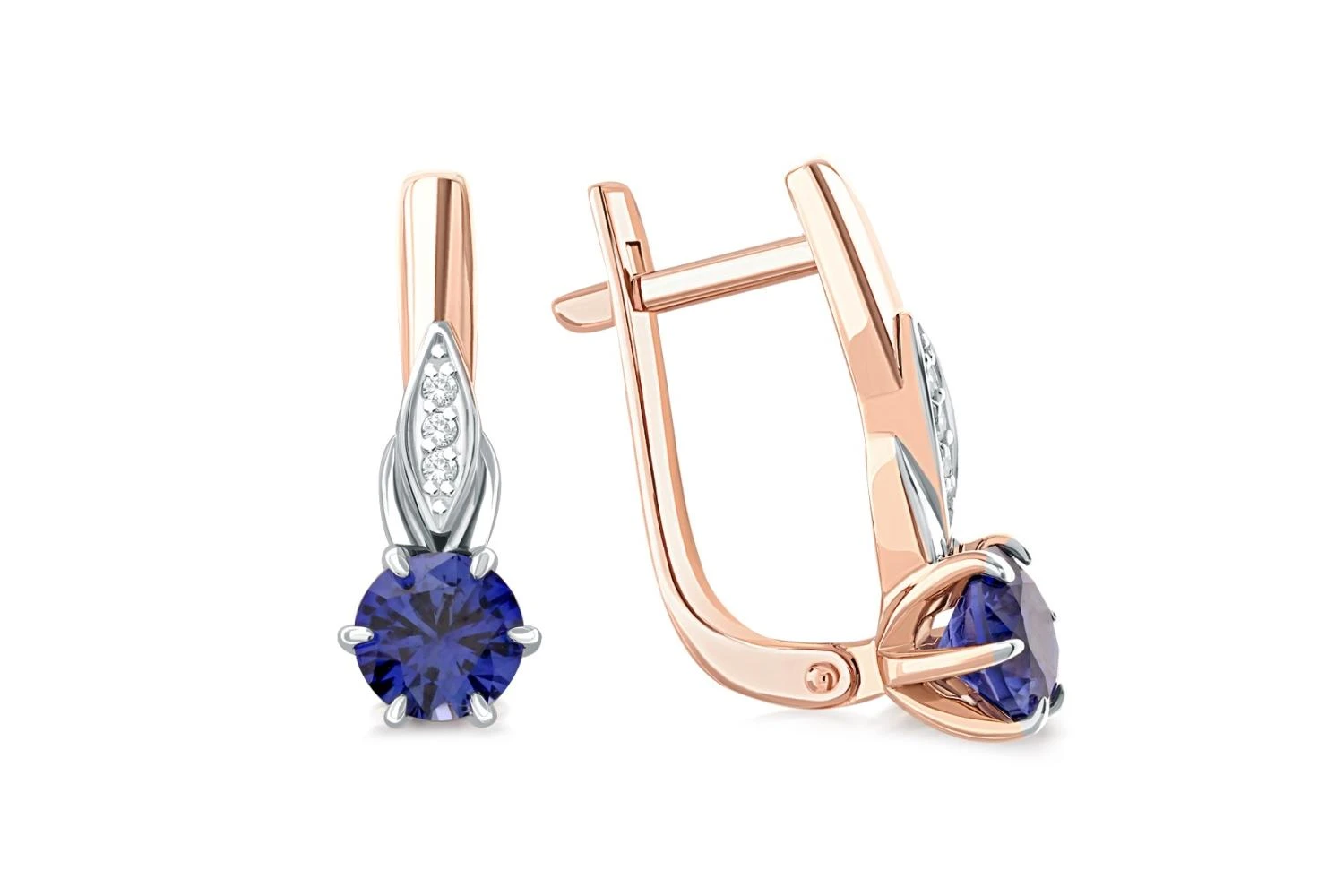 Серьги из красного золота с 2 сапфирами и 6 бриллиантами