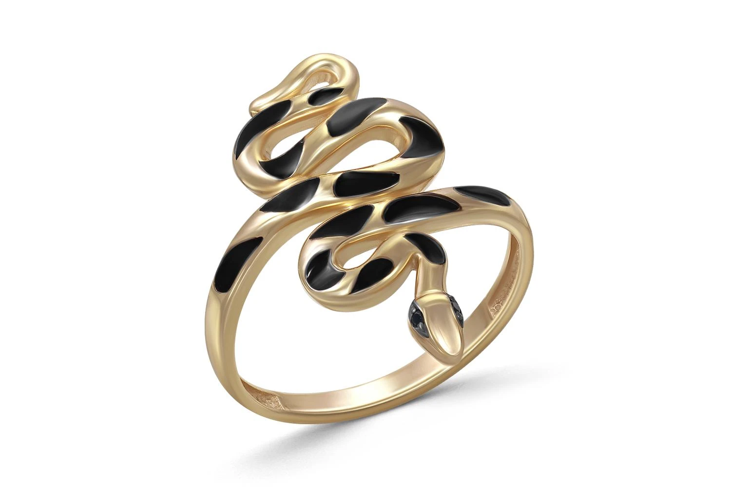 Кольцо Змея из жёлтого золота с 2 фианитами