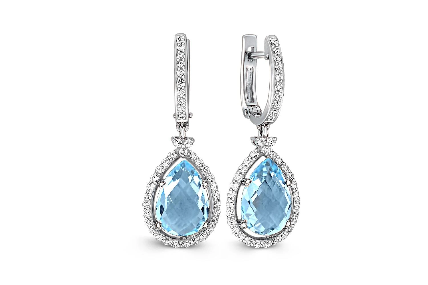 Серьги из белого золота с 2 топазами sky и 78 фианитами