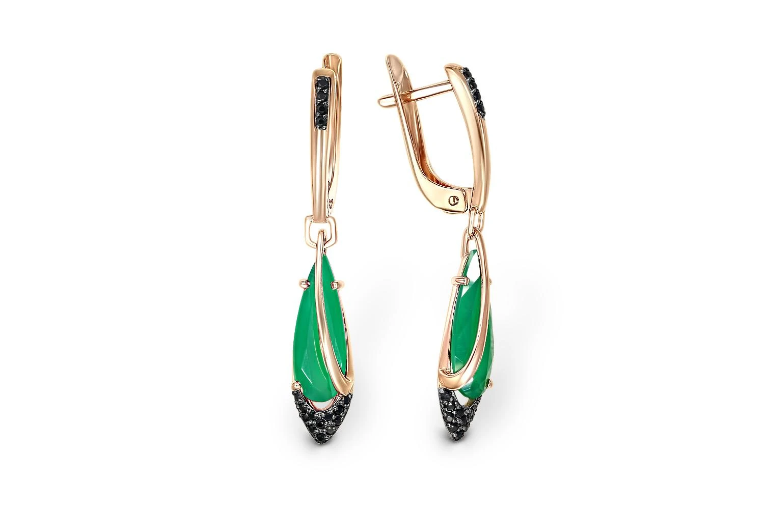 Серьги из красного золота с 2 агатами и 32 фианитами