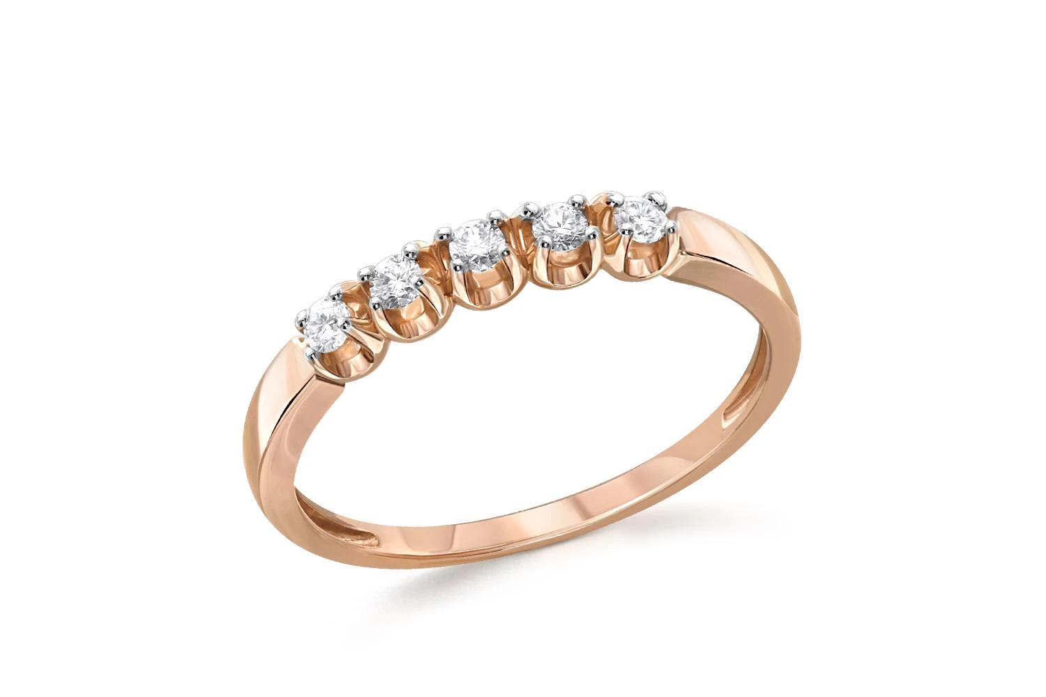 Кольцо из красного золота с 5 выращенными бриллиантами