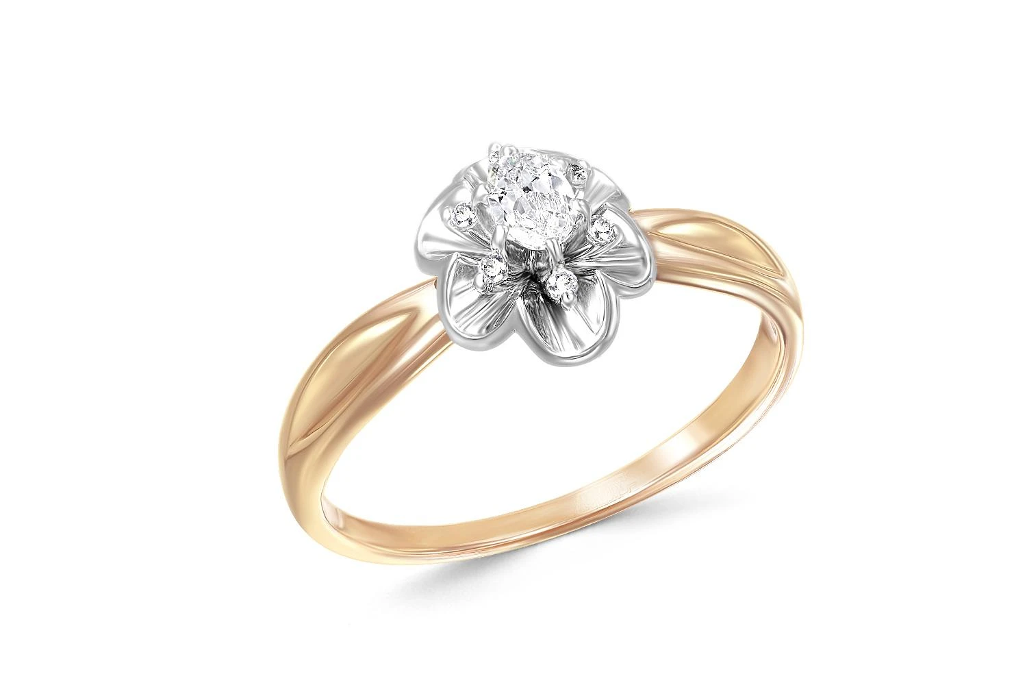 Кольцо Цветок из красного золота с 7 фианитами