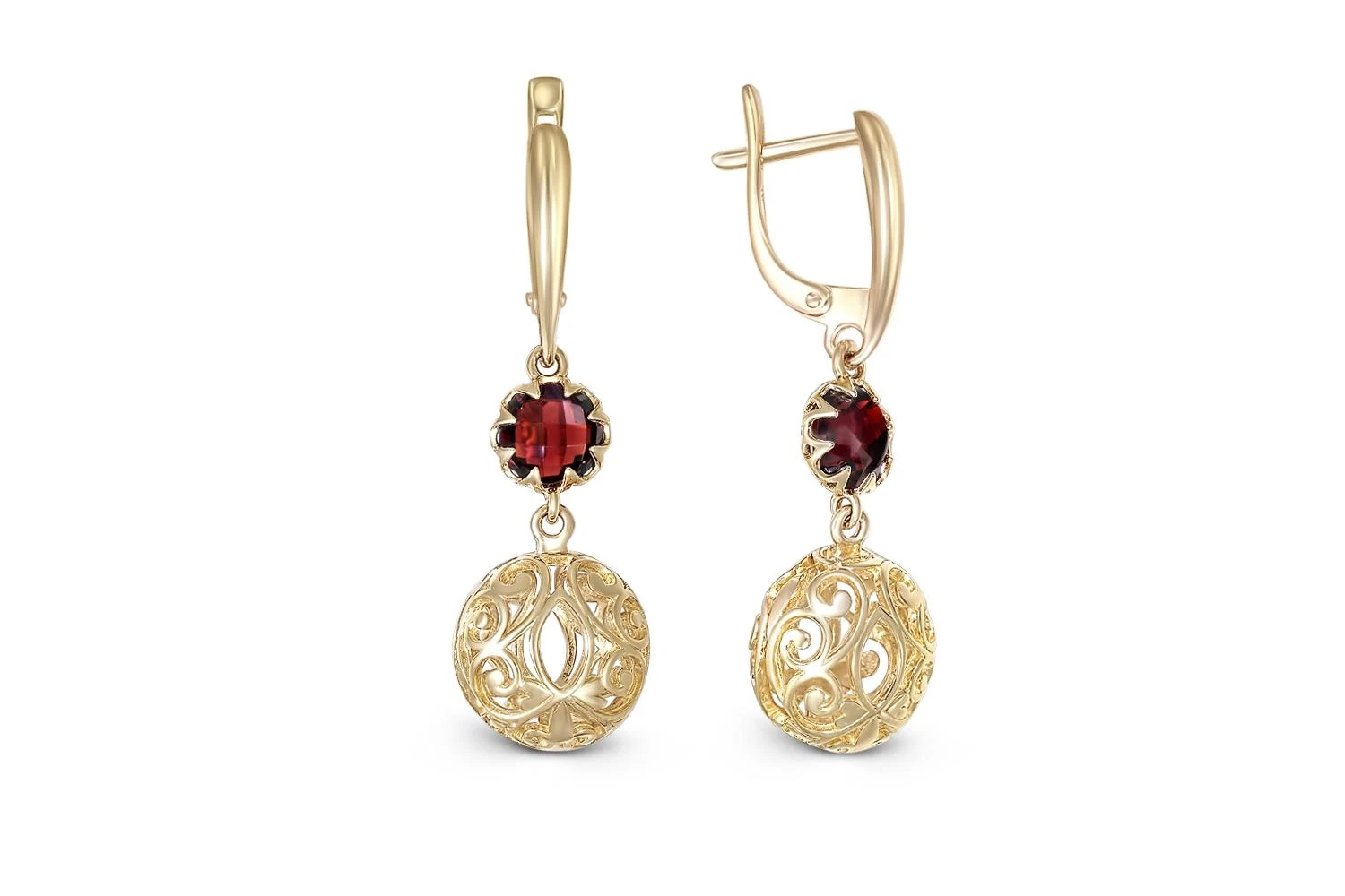 Серьги из жёлтого золота с 2 гранатами