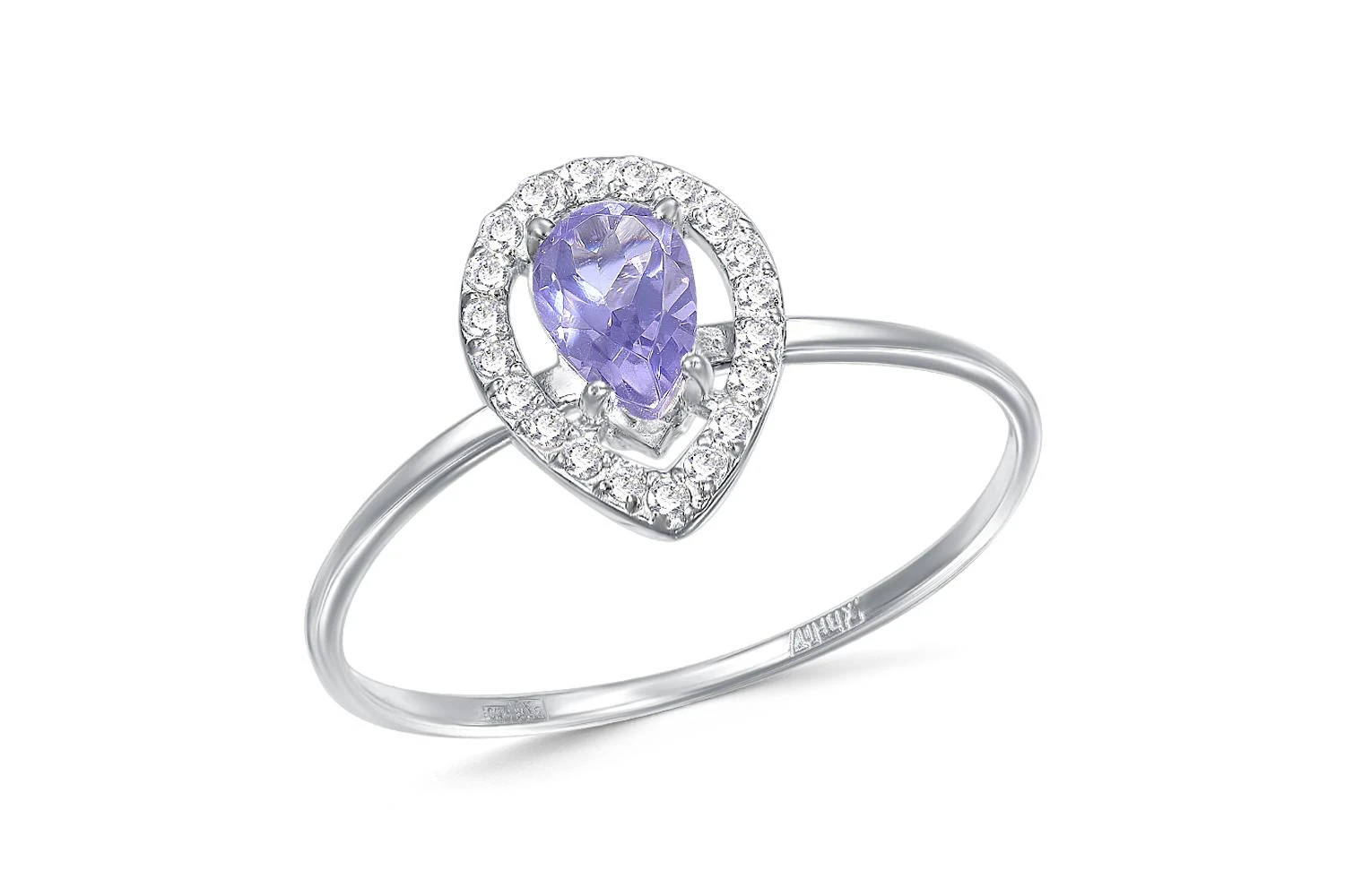 Кольцо из белого золота с ситаллом и 20 фианитами