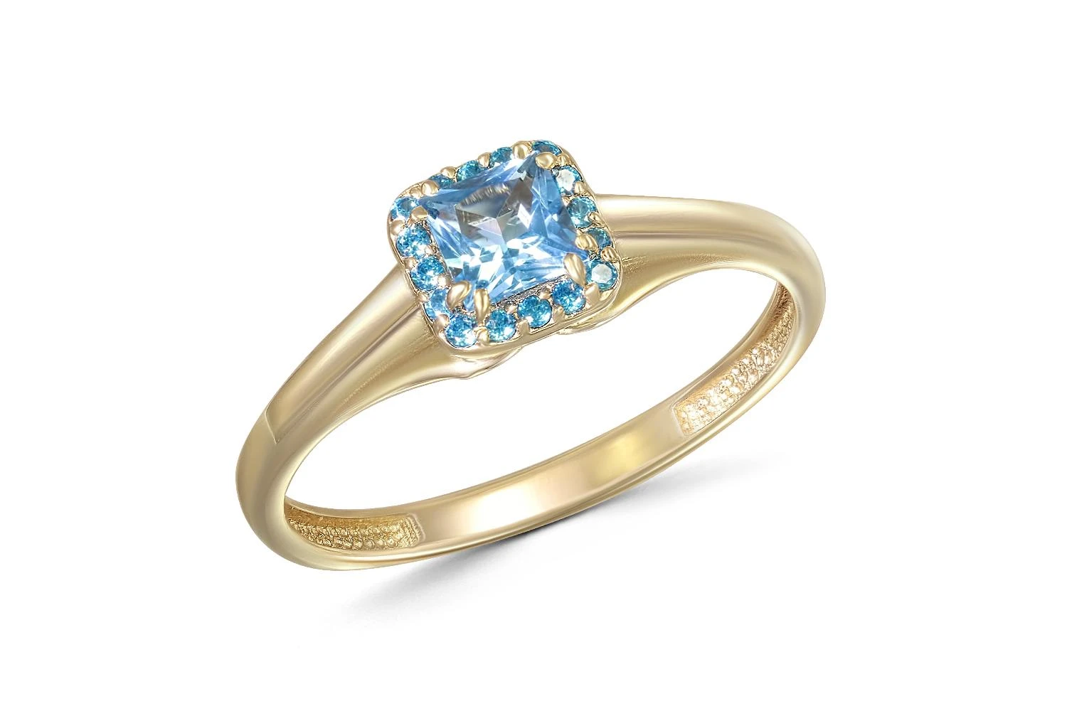 Кольцо из жёлтого золота с топазом swiss и 16 фианитами