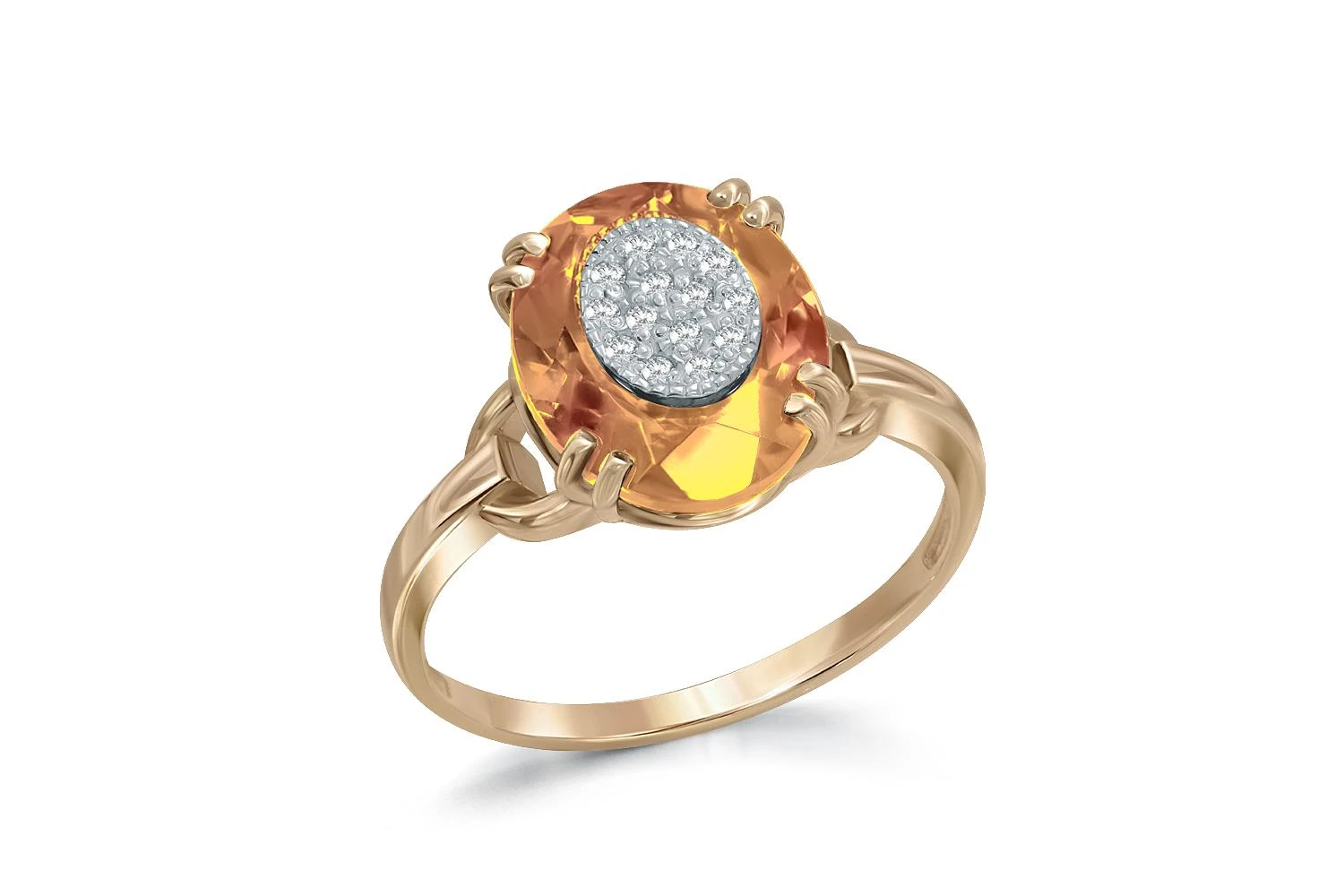 Кольцо из жёлтого золота с цитрином и 14 бриллиантами
