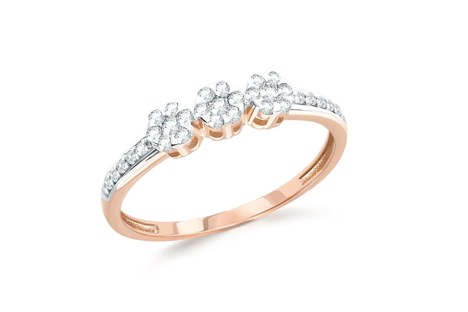 Кольцо Малинка из красного золота с 31 фианитами