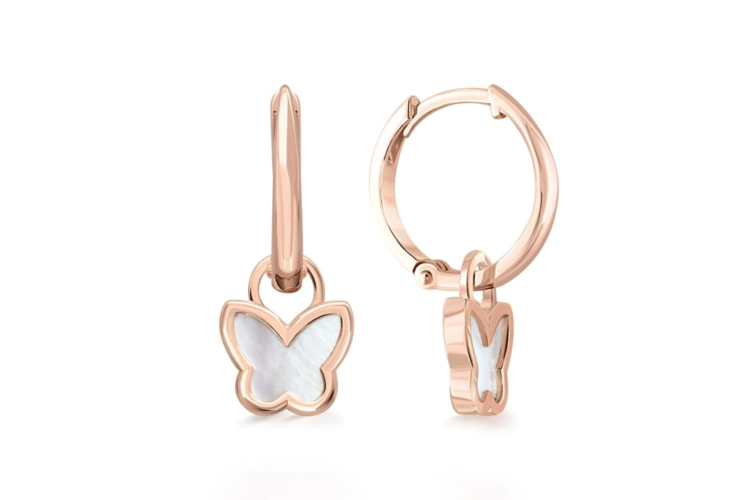 Серьги-трансформеры Бабочки из красного золота с перламутром
