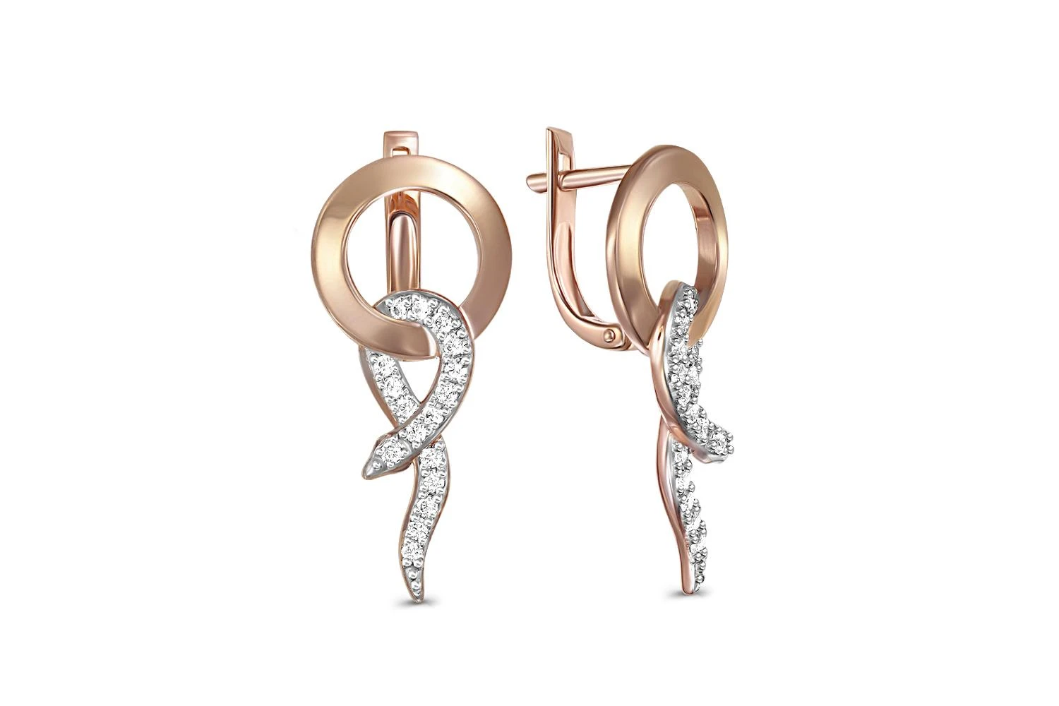 Серьги Змеи из красного золота с 34 фианитами