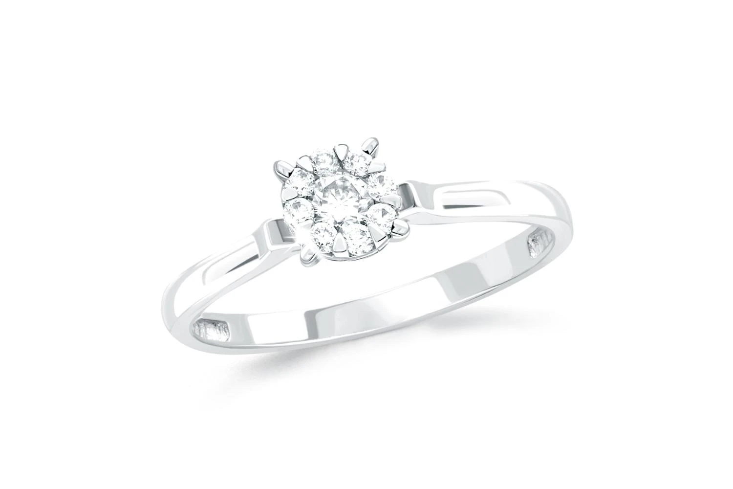 Кольцо Малинка из белого золота с 9 бриллиантами