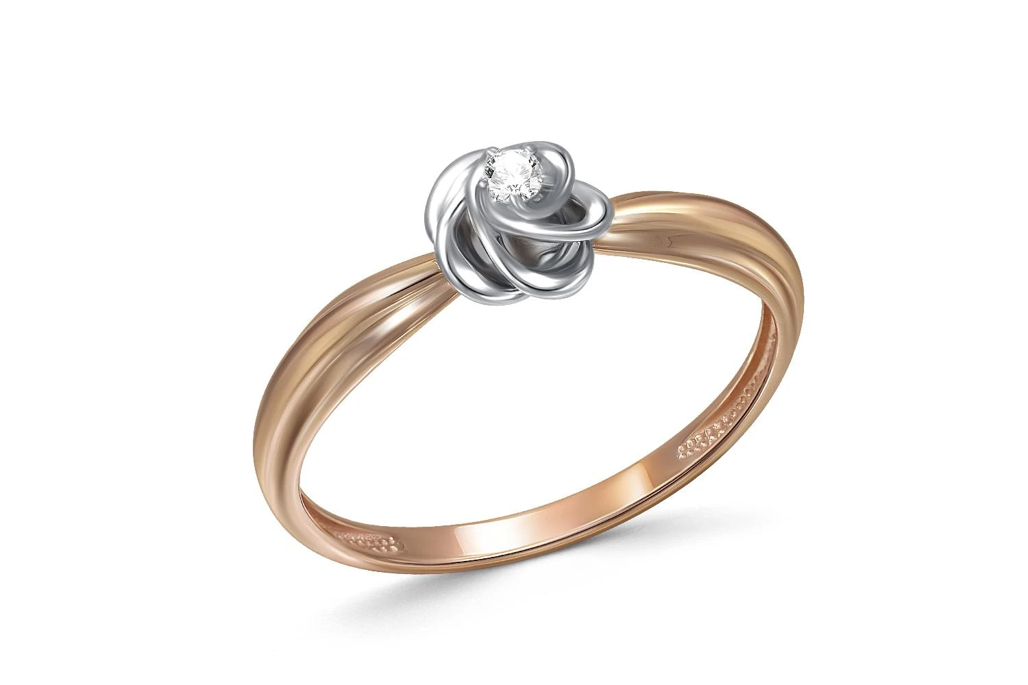 Кольцо Цветок из красного золота с фианитом