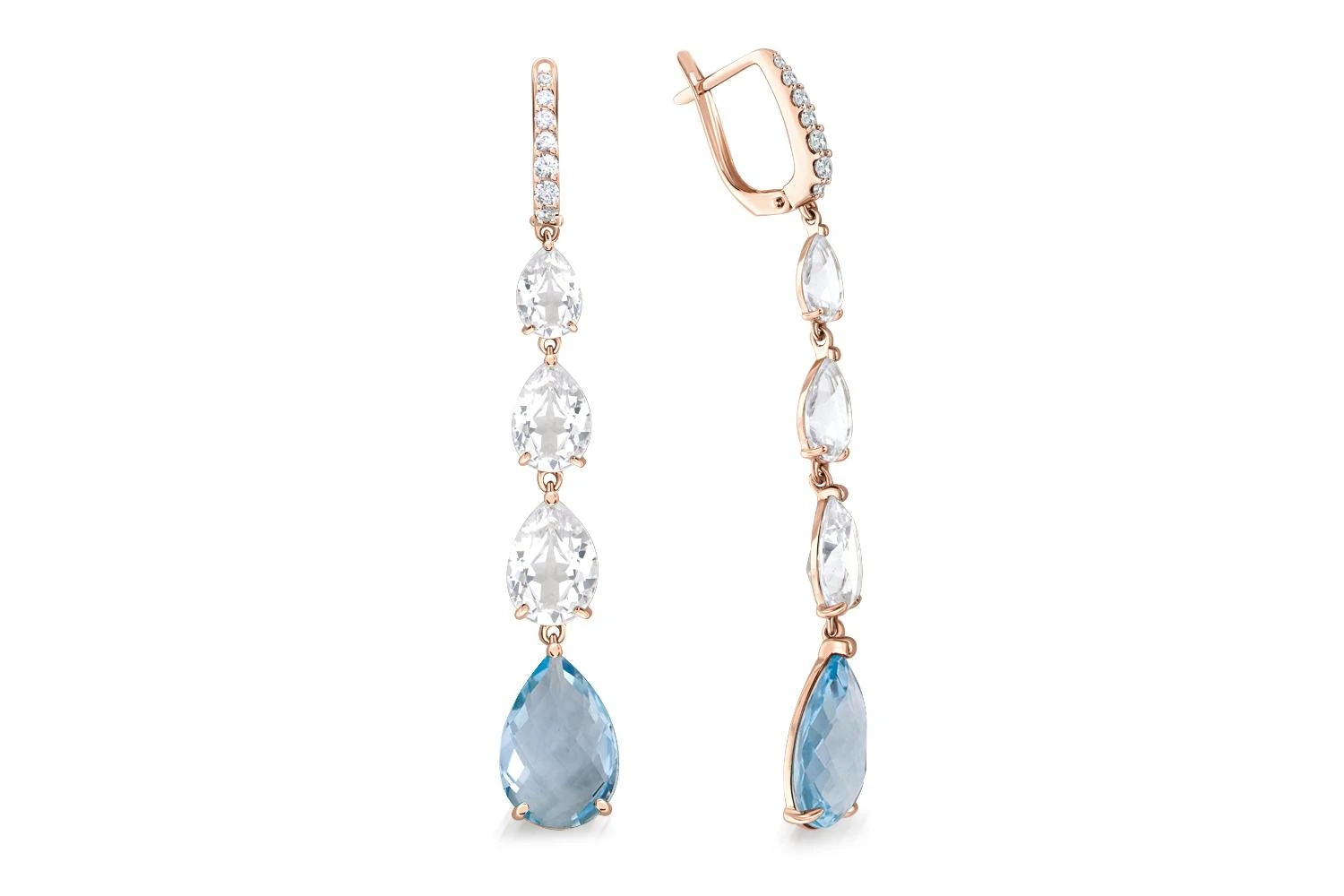 Серьги из красного золота с 2 топазами sky и 20 фианитами