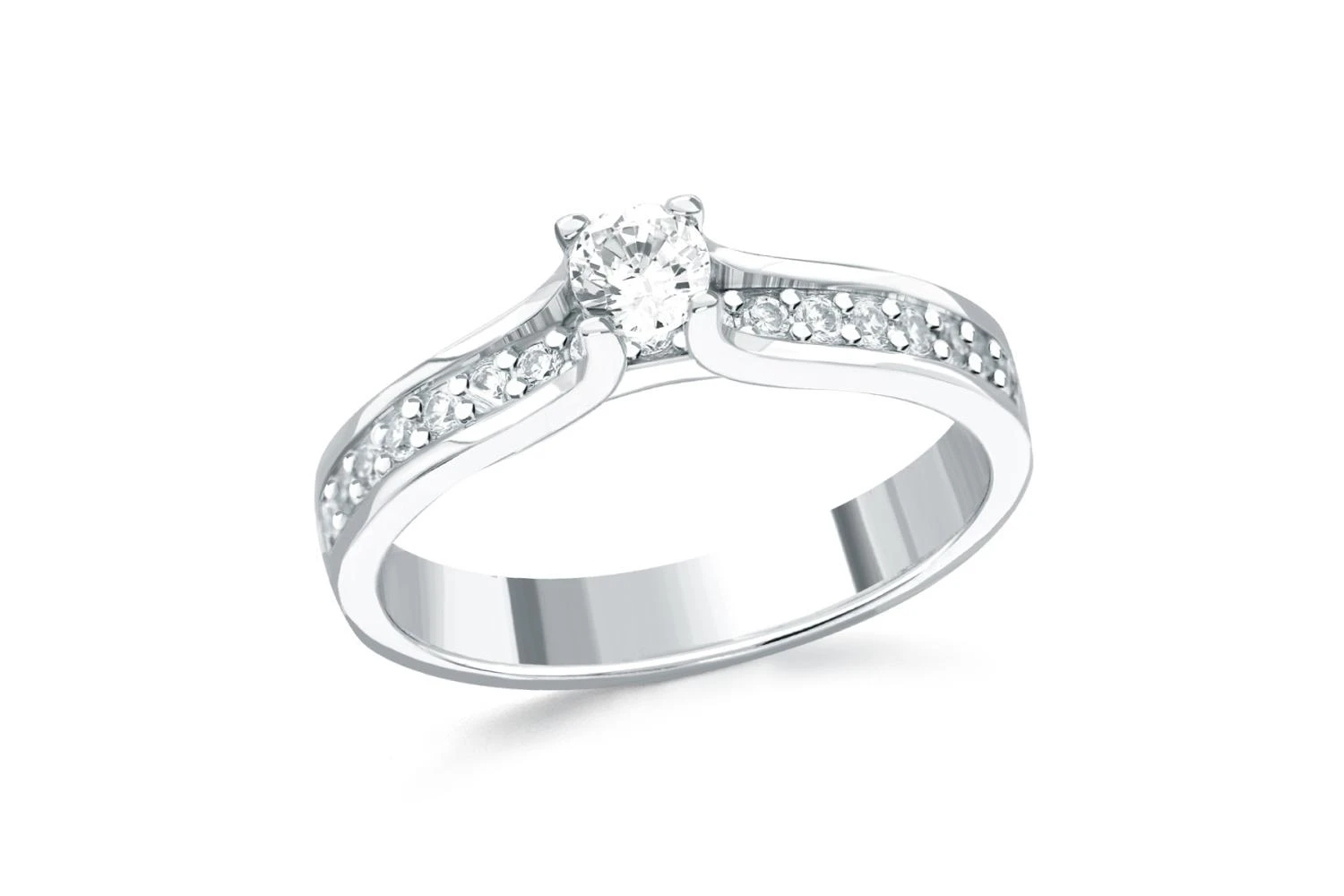 Кольцо из белого золота с 18 выращенными бриллиантами