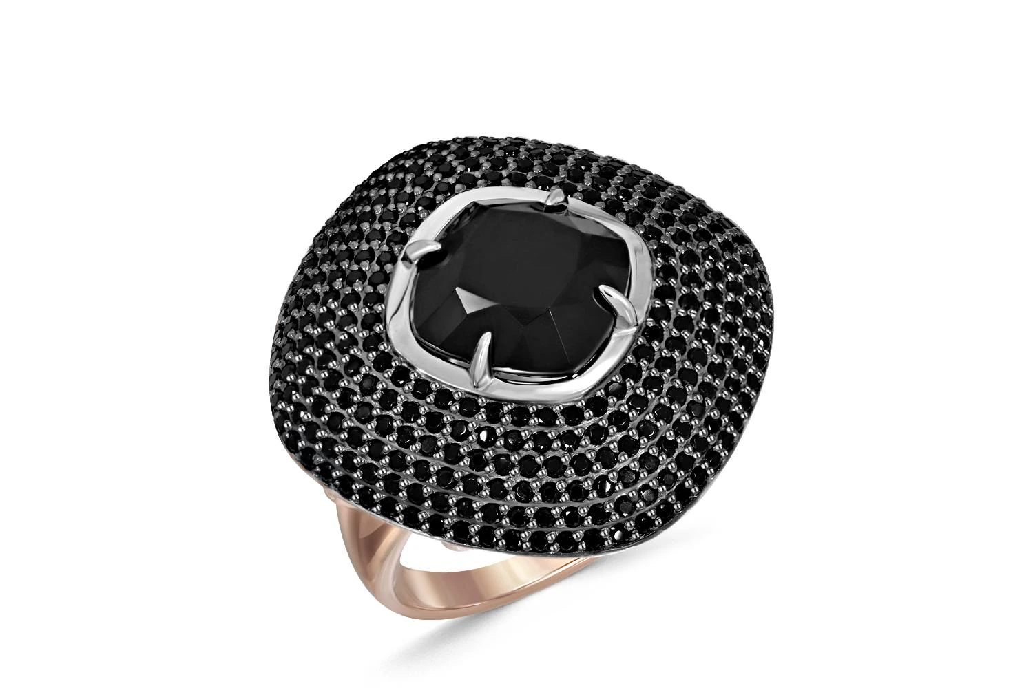 Кольцо из красного золота с агатом и 292 фианитами