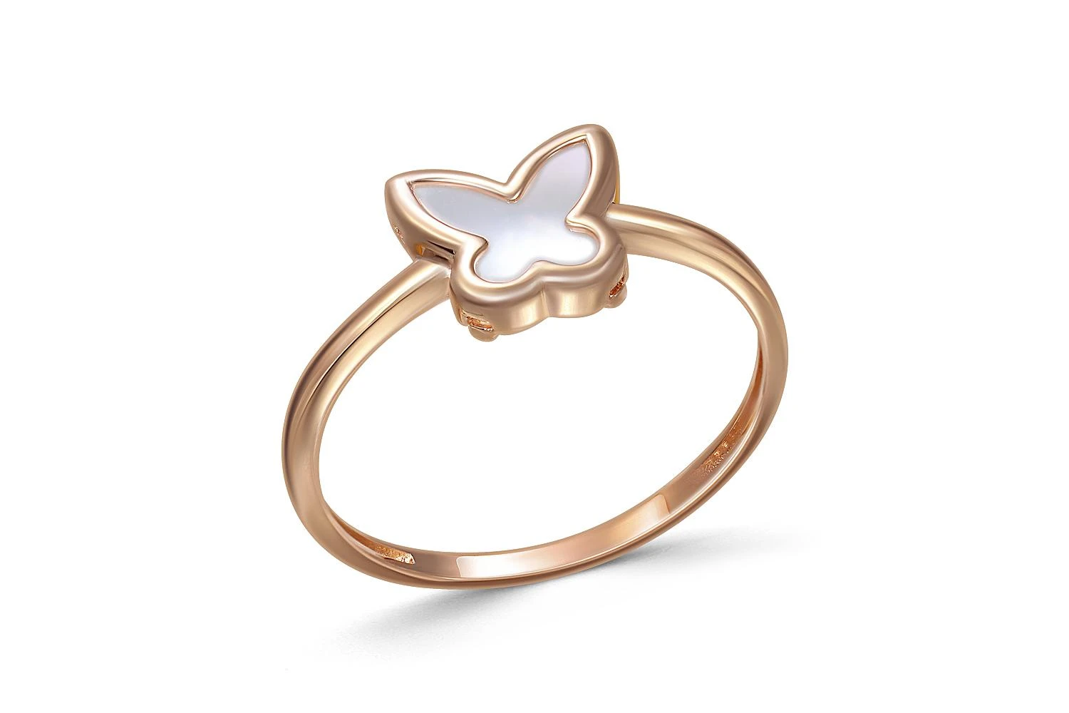 Детское кольцо Бабочка из красного золота с перламутром