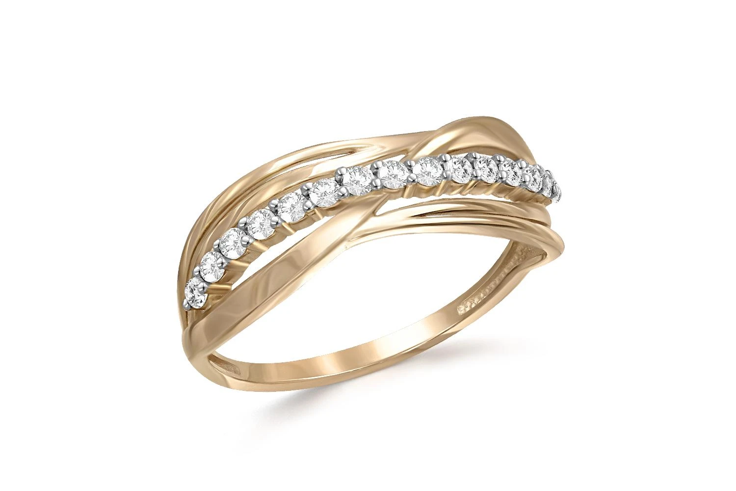 Кольцо из жёлтого золота с 15 фианитами