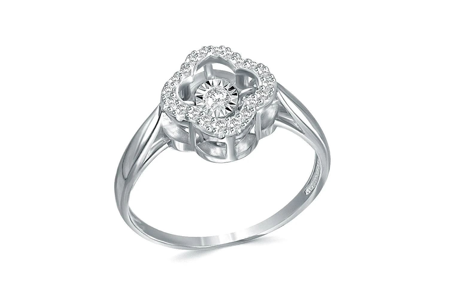 Кольцо Клевер из белого золота с 21 бриллиантами