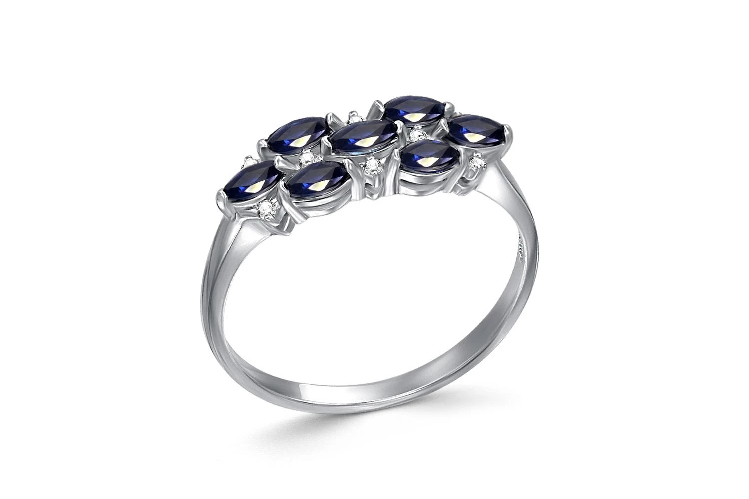 Кольцо из белого золота с 7 сапфирами и 8 бриллиантами