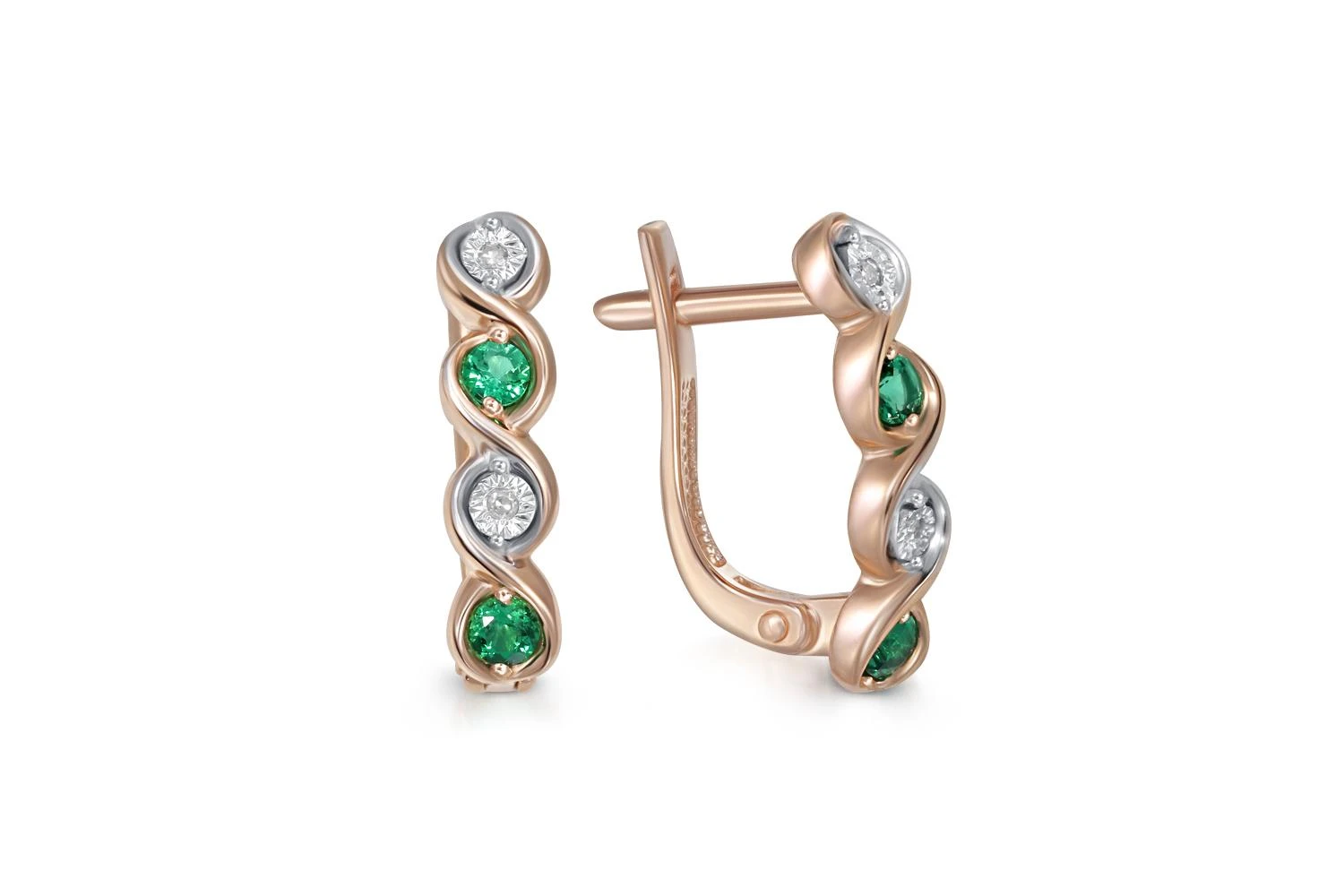 Серьги из красного золота с 4 изумрудами и 4 бриллиантами