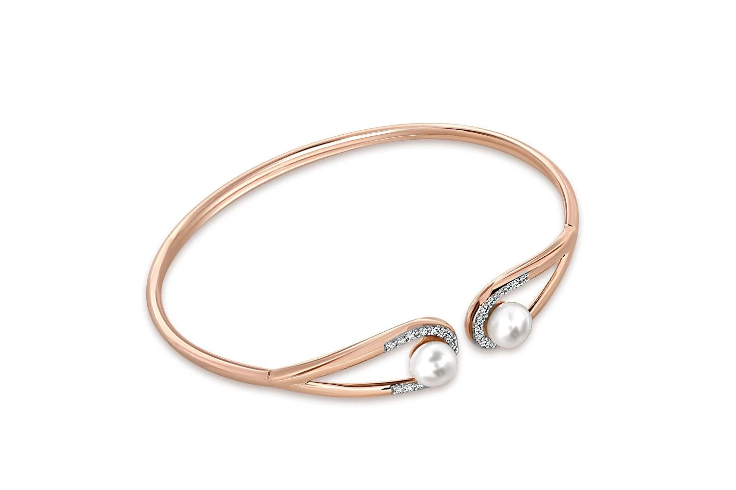 Браслет из красного золота с 2 жемчужинами и 30 фианитами