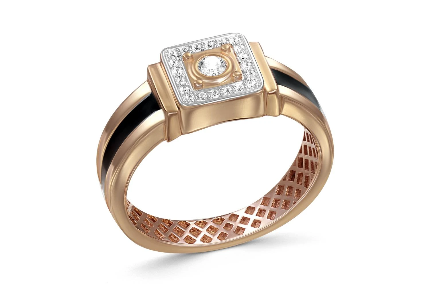 Печатка из красного золота с 21 фианитами