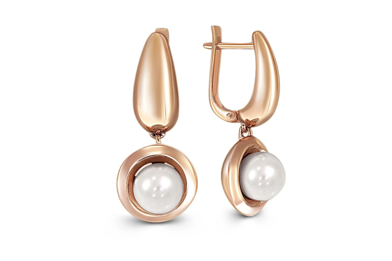 Серьги из красного золота с 2 жемчужинами