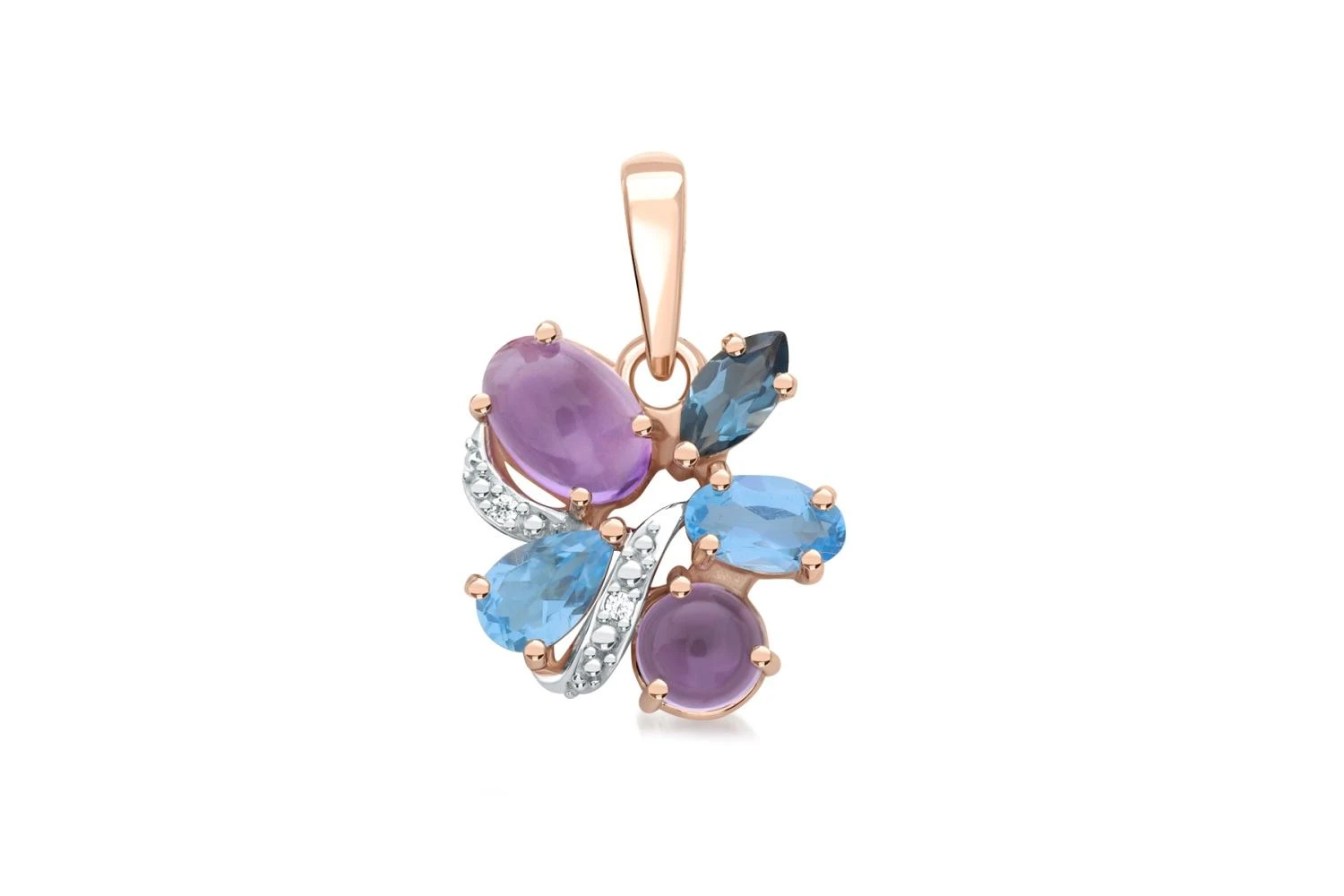 Подвеска из красного золота с аметистами, топазами swiss и топазом лондон