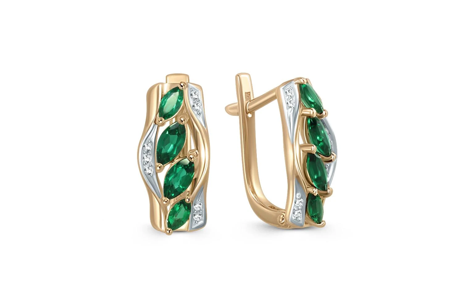 Серьги из жёлтого золота с 8 изумрудами и 14 бриллиантами