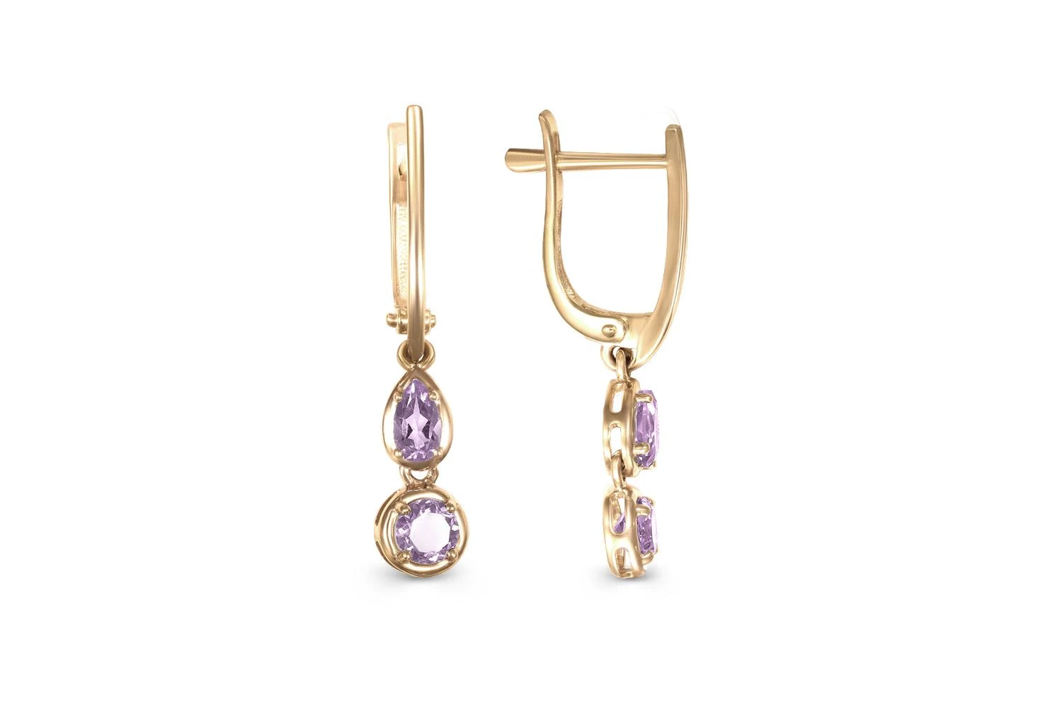 Серьги из жёлтого золота с 4 аметистами