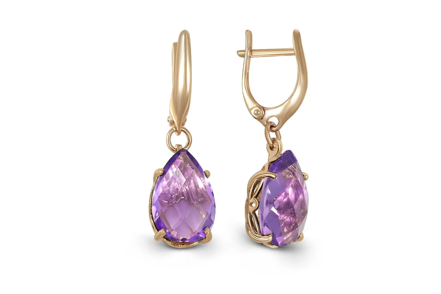 Серьги из красного золота с 2 аметистами