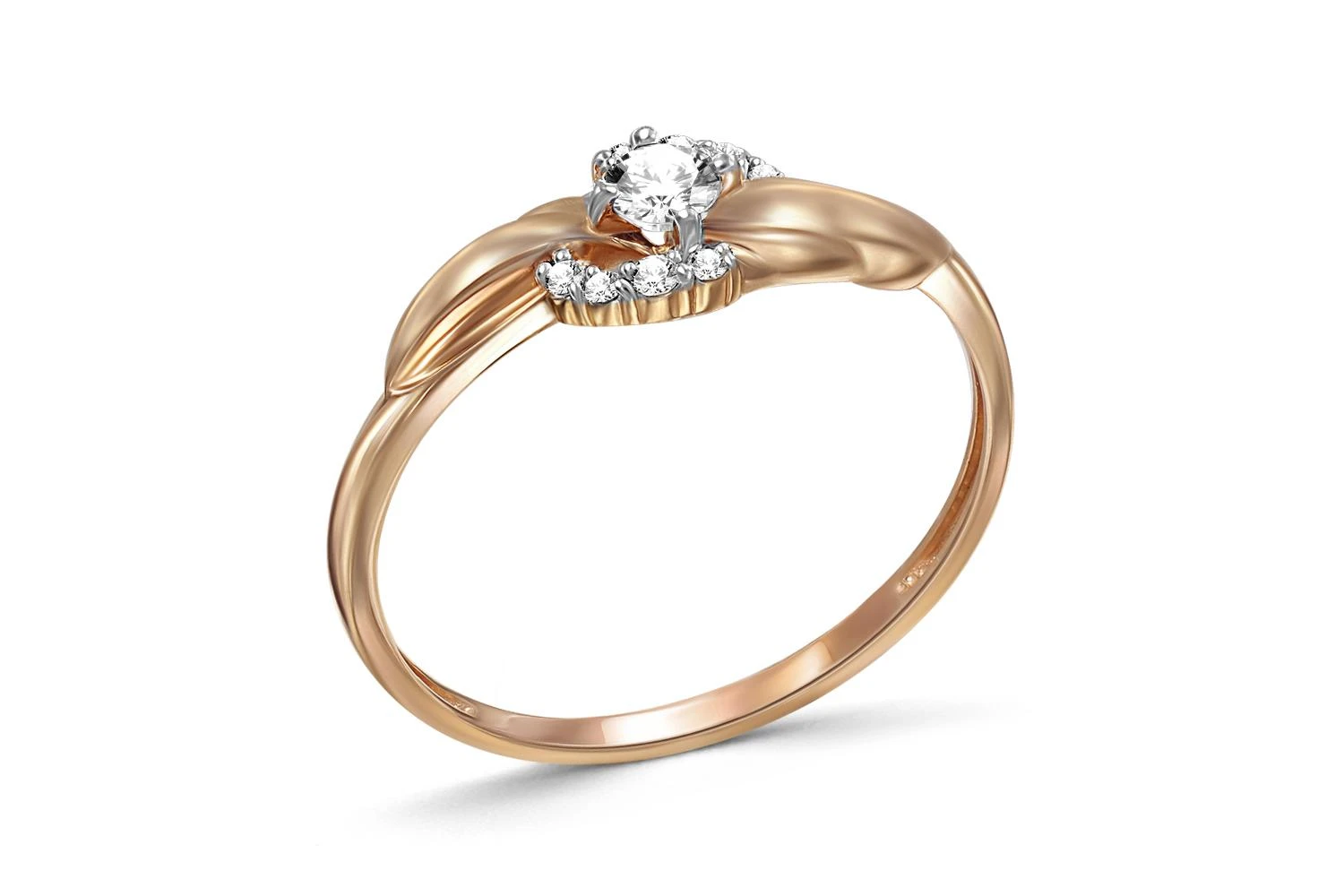 Кольцо из красного золота с 9 фианитами