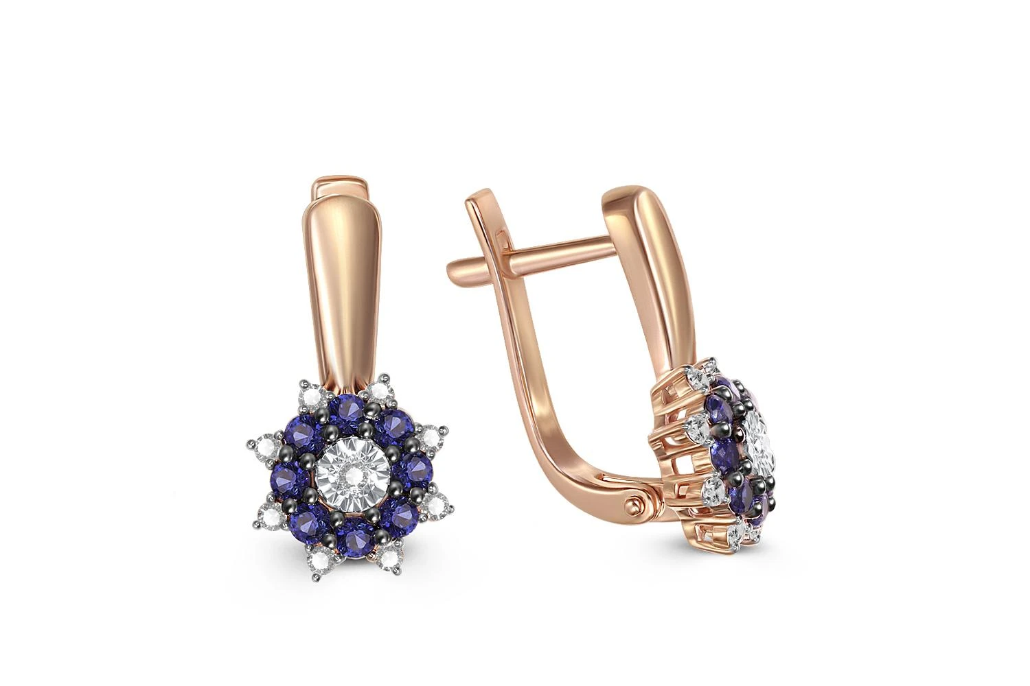 Серьги из красного золота с 16 корундами и 18 фианитами