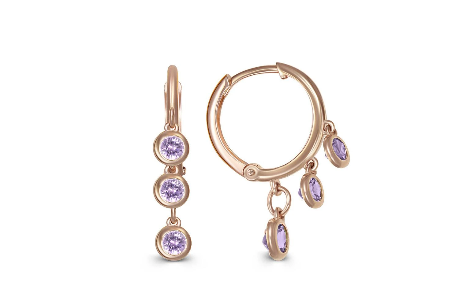 Серьги из красного золота с 6 аметистами