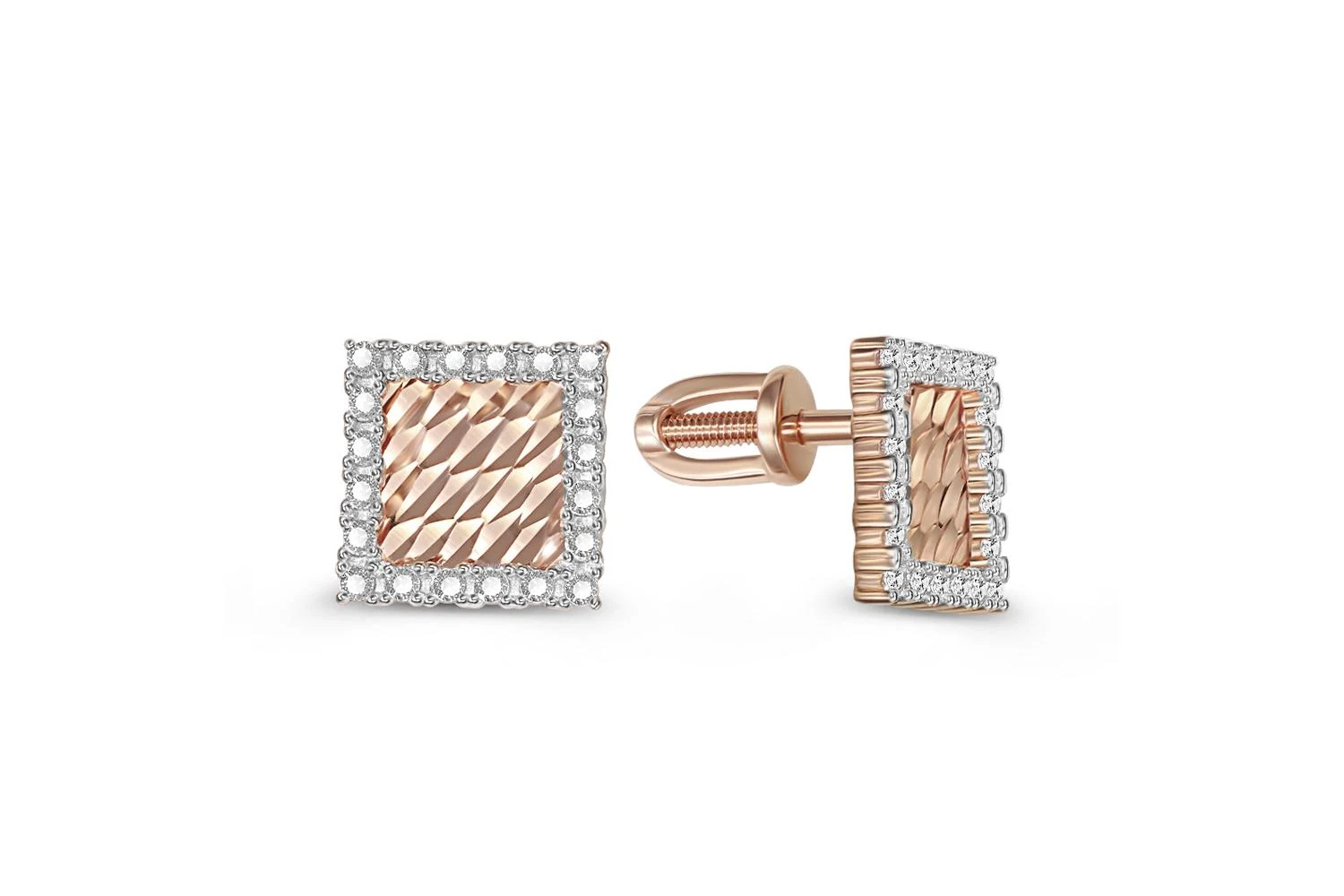 Серьги-пусеты Квадраты из красного золота с 40 фианитами