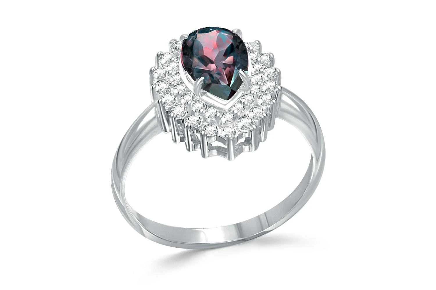 Кольцо из белого золота с александритом и 38 фианитами