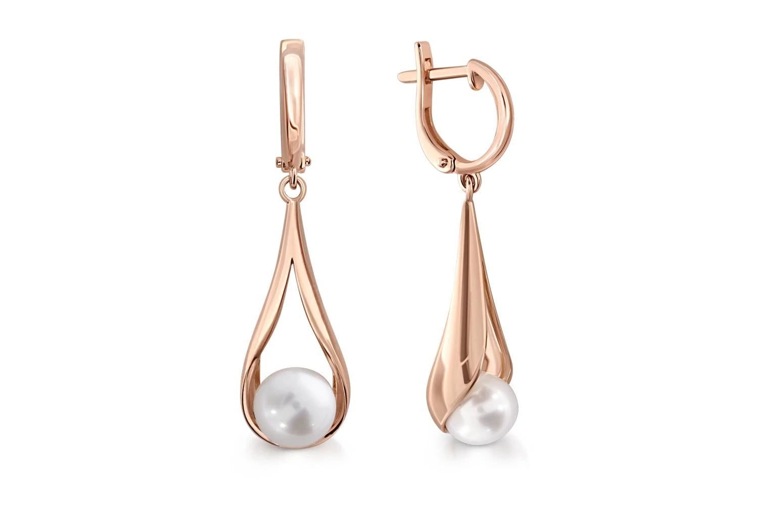 Серьги из красного золота с 2 жемчужинами