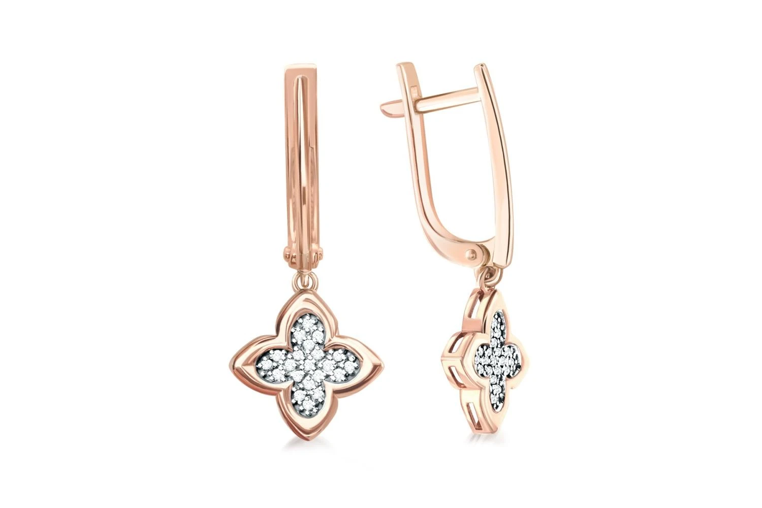 Серьги Клевер из красного золота с 42 фианитами
